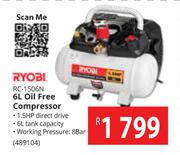 Ryobi 6Ltr Oil Free Compressor RC-1506N