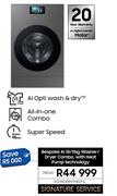 Samsung Bespoke AI 18/11Kg Washer/Dryer Combo With Heat Pump Technology WD18DB8995BZFA