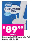 Great Value UHT Long Life Full Cream Milk-6 x 1L