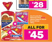 2 x Lucky Star Pilchards 215g Plus Albany Superior Sliced Brown Bread 700g-For All