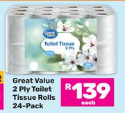 Great Value 2 Ply Toilet Tissue Rolls-24 Pack Each