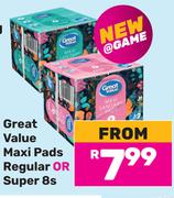 Great Value Maxi Pads Regular Or Super-8s
