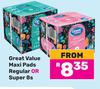 Great Value Maxi Pads Regular Or Super-8s Pack