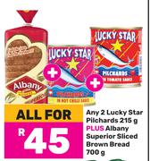 Lucky Star Pilchards 2 x 215g Plus Albany Superior Sliced Brown Bread 700g-For All
