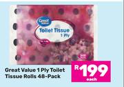 Great Value 1 Ply Toilet Tissue Rolls 48 Pack