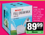 Spar Long Life Milk Full Cream or Low Fat (Excl. Lactose Free Range) Assorted 6 x 1Ltr-Per Pack