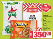 White Star Super Maize Meal 10kg + Sasko Cake Wheat Flour 10kg + Spekko  Long Garin Parboiled Rice 1