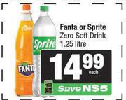 Fanta Or Sprite Zero Soft Drink-1.25L Each