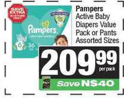 Pampers Active Baby Diapers Value Pack Or Pants Assorted Sizes-Each
