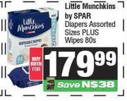 Little Munchkins By Spar Diapers Assorted Sizes Plus Wipes 80s-Both For