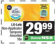 Lil-Lets Non Applicator Tampons Assorted-16s Each