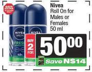 Nivea Roll On For Males Or Females-For 2 x 50ml