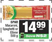Spar Macaroni, Spaghetti Or Elbow-500g Each