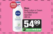 Nivea Body Lotion Or Cream For Male/Female Assorted-400ml