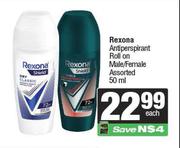 Rexona Anti Perspirant Roll On Male/Female Assorted-50ml Each