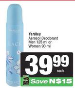 Yardley Aerosol Deodorant Men 125ml Or Women 90ml-Each