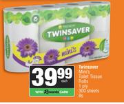 Twinsaver Mini's Toilet Tissue Rolls 1 Ply 300 Sheets-8s