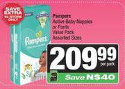 Pampers Active Baby Nappies Or Pants Value Pack Assorted Sizes-Per Pack
