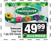 Twinsaver Toilet Roll 1 Ply 500 Sheets-8's Per Pack