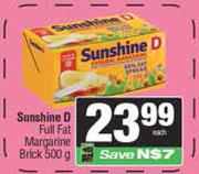 Sunshine D Full Fat Margarine Brick-500g