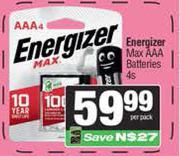 Energizer Max AAA Batteries-4s Per Pack