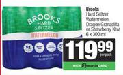 Brooks Hard Seltzer Watermelon,Dragon Granadilla Or Strawberry Kiwi-6 x 300ml Per Pack