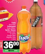 Fanta, Schweppes Soda Water, Sprite, Stoney Ginger Beer/Extra Ginger Beer(Regular)-For 2 x 2Ltr