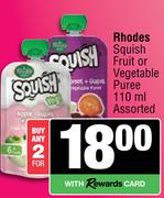 Rhodes Squish Fruit Or Vegetable Puree Assorted-For Any 2 x 110ml