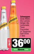 Schweppes Soda Water,Dry Lemon,Ginger Ale,Lemonade,Tonic Cucumber/Tangerine Soft Drink-For Any 2x1Lt