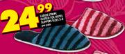 Ladies Stripe Closed Toe Hotel Slippers Sizes 3-8 Per Pair