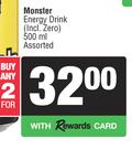 Monster Energy Drink (Incl. Zero) Assorted-For Any 2 x 500ml