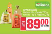Spar Freshline Butternut 2s,Carrots 750g,Onions 1Kg & Potatoes 2Kg-For All