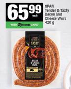 Spar Tender & Tasty Bacon & Cheese Wors-420g Each