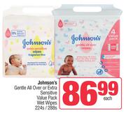Johnson's Gentle All Over Or Extra Sensitive Value Pack Wet Wipes-224s/288s Pack Each