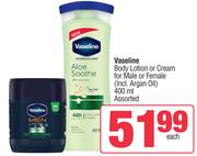 Vaseline Body Lotion Or Cream For Male Or Female (Incl. Argain Oil) Assorted 400ml-Each