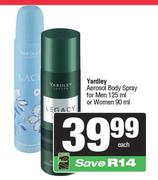 Yardley Aerosol Body Spray For Men 125ml Or Women 90ml