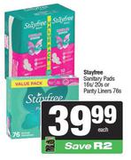 Stayfree Sanitary Pads 16s/20s Or Pantyliners 76s