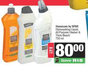 Homecare By Spar Dishwashing Liquid All Purpose Cleaner & Thick Bleach 750ml-For All