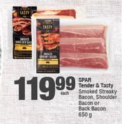 Spar Tender & Tasty Smoked Sreaky Bacon,Shoulder Bacon Or Back Bacon-650g Each