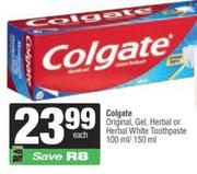 Colgate Original, Gel, Herbal Or Herbal White Toothpaste 100ml/150ml-Each