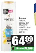 Pantene Classic Clean 3-In-1 Shampoo, Conditioner & Treatment-360ml Each