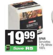 Spar Serviettes 1 Ply White-100s Each