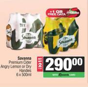 Savanna Premium Cider Angry Lemon Or Dry Handies-For 2 x 6 x 500ml