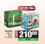Heineken Lager Or Silver-For 2 x 6 x 500ml
