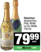 Robertson Alcohol Free Pink, White Or Dry White-750ml Each