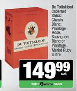 Du Toitskloof Cab Shiraz,Chenin Blanc,Pino Rose,Sauv Blanc Or Pino Merlot Ruby-3L Each