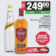 Grant's Triple Wood Blended Scotch Whisky 750ml & Schweppes 1L-Both For