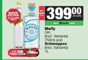 Malfy Gin 750ml & Schweppes 1L-Both For