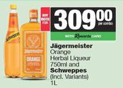 Jagermeister Orange Herbal Liqueur 750ml & Schweppes 1L-Both For