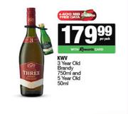 KWV 3 Year Old Brandy 750ml & 5 Year Old 50ml-Per Pack